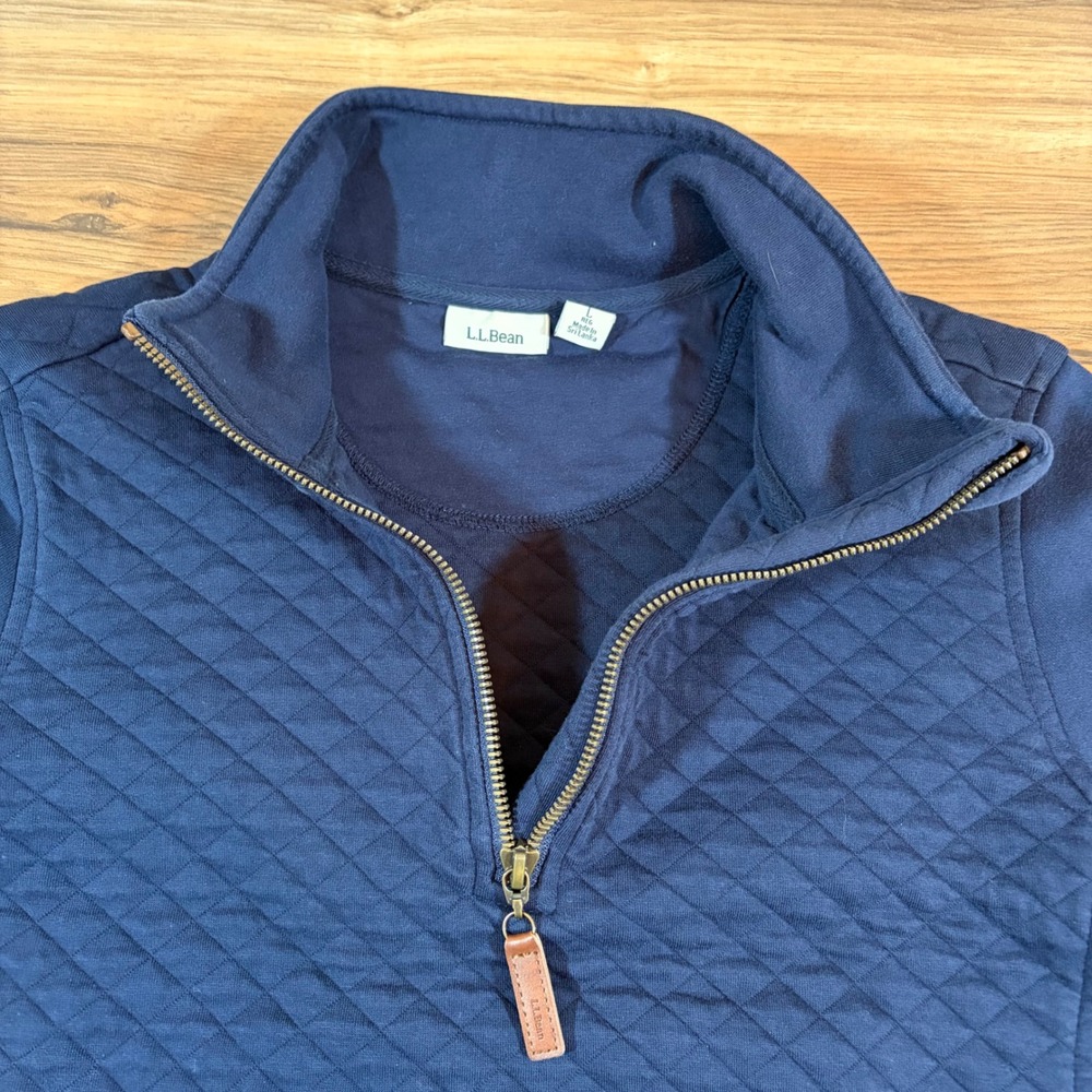 LL Bean Womens Quilted Quarter Zip Pullover Sweatshirt Navy Blue Large 502745 - Picture 8 of 12